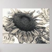 Giant Sunflowers Vintage Sepia Decoupage Ephemera