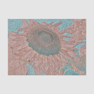 Giant Sunflowers Vintage Sepia Teal Metallic Tissue Paper