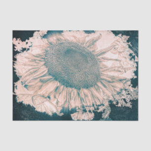Giant Sunflowers Vintage Sepia Teal Vignette Tissue Paper