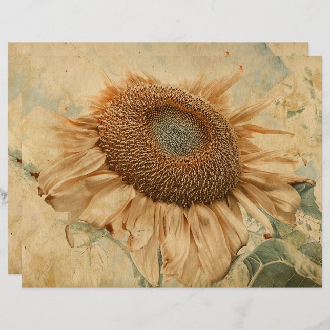 Giant Sunflowers Yellow Old Vintage Decoupage Art (Front/Back)