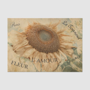 Giant Sunflowers Yellow Vintage Decoupage Script Tissue Paper