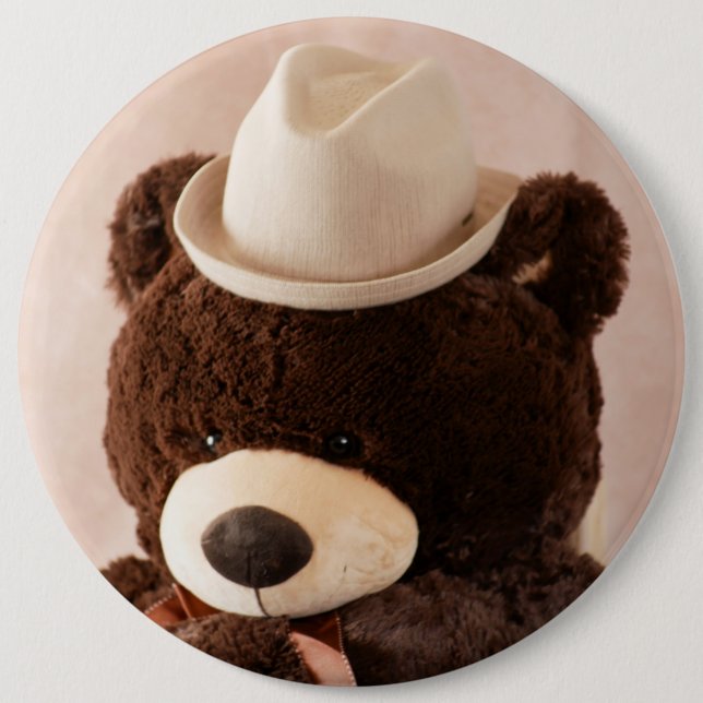 Giant Teddy Bear and Hat 6 Inch Round Button (Front)