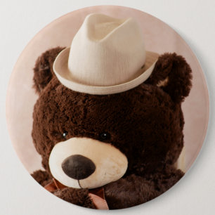 Giant Teddy Bear and Hat 6 Inch Round Button
