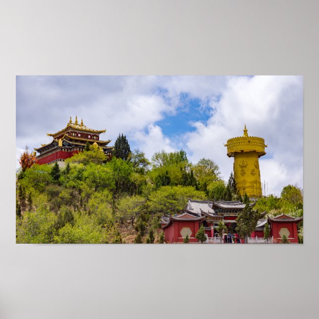 Giant tibetan prayer wheel in Shangri-la - Yunnan Poster (Front)