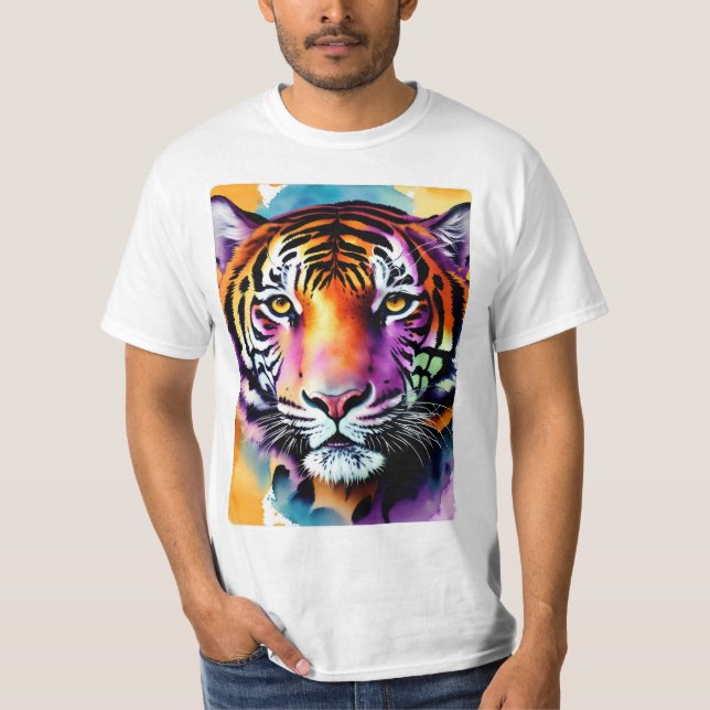 Giant Tiger Face With Purple Highlights T-Shirt (Front)