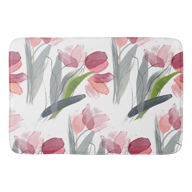 Giant Tulips in Coral and Mauve Clear Image Bath Mat (Front)