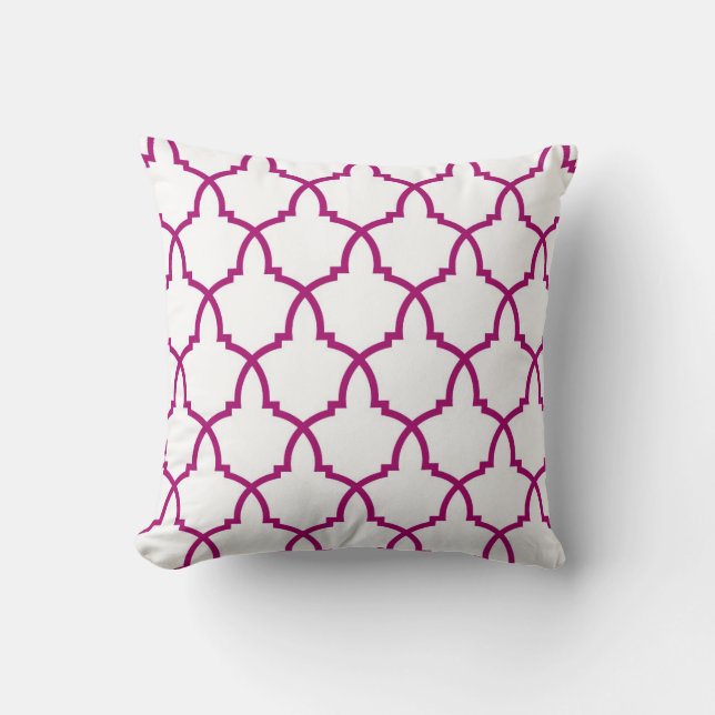 Giant Urn Plum Lattice with White Throw Pillow (Front)