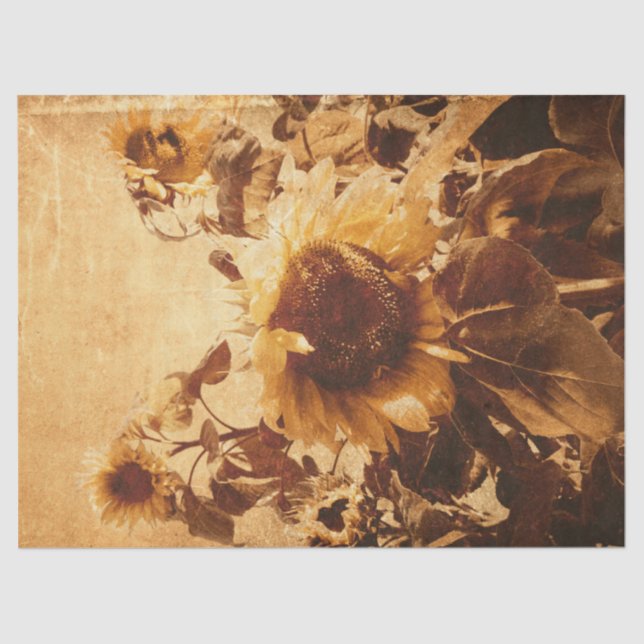 Giant Vintage Sunflowers Sepia Decoupage Art Tissue Paper (Front)