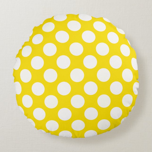 Giant White Polka Dots on Yellow Throw Pillow (Front)