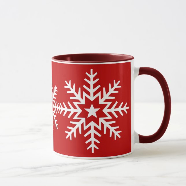 Giant White Snowflake on Red Mug (Right)