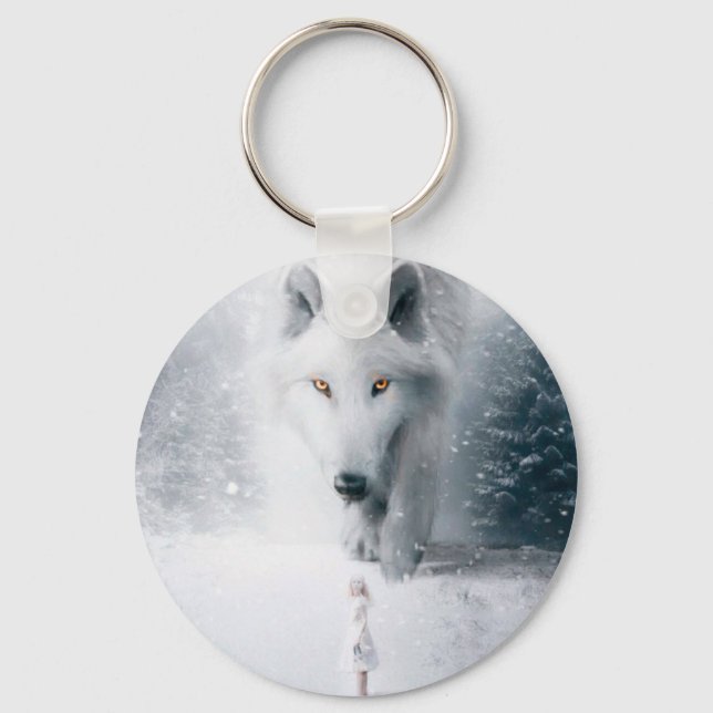 Giant white wolf keychain (Front)