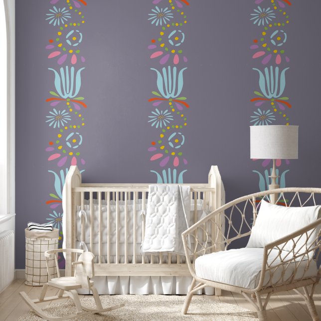 Giant Wildflower Bloom Pattern Pink Blue Purple Wallpaper (Kids)