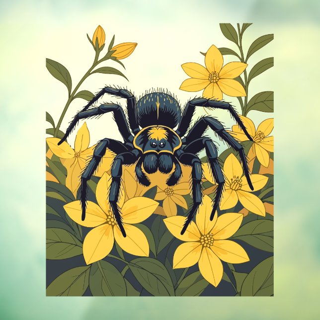Giant Wolf Spider Surrounded By Yellow Jasmine Window Cling (Sheet 3)