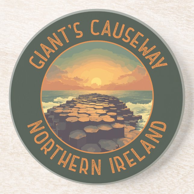 Giant's Causeway Ireland Retro Distressed Circle Coaster (Front)