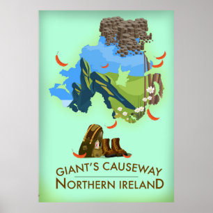 Giants Causeway Northern Ireland Map Travel poster