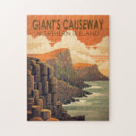 Giants Causeway Northern Ireland Travel Vintage Jigsaw Puzzle<br><div class="desc">Giants Causeway vector art design. Giants Causeway is an area of about 40, 000 interlocking basalt columns,  the result of an ancient volcanic fissure eruption.</div>