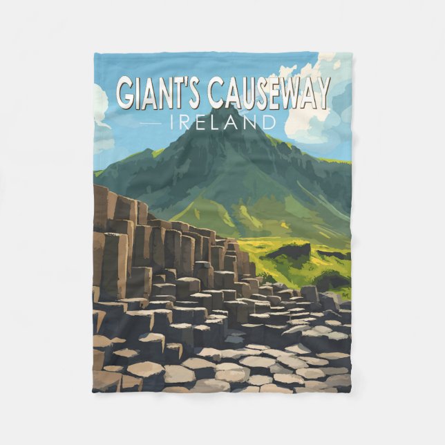 Giant's Causeway Travel Art Vintage Fleece Blanket (Front)