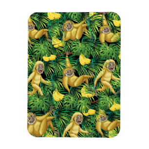 Gibbon Apes In Tropical Rainforest Banana Jungle Magnet