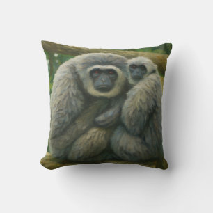 Gibbon Companions – Emotional Wildlife Portrait Throw Pillow