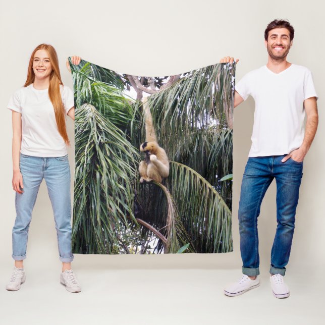 Gibbon Monkey Just Chillin, Med Fleece Blanket (In Situ)