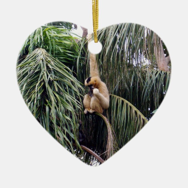 Gibbon Monkey Just Hanging Around, Ceramic Ornament (Front)