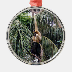 Gibbon Monkey Just Hanging Around, Metal Ornament