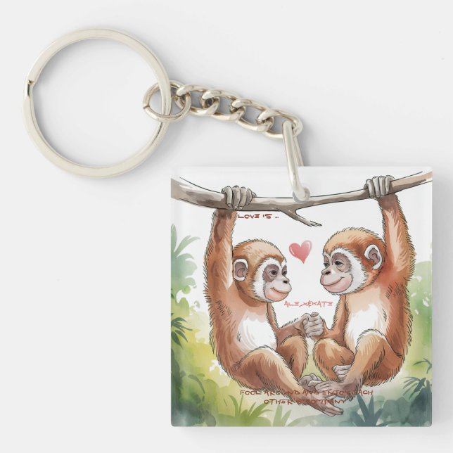 Gibbon Valentines Keychain (Front)