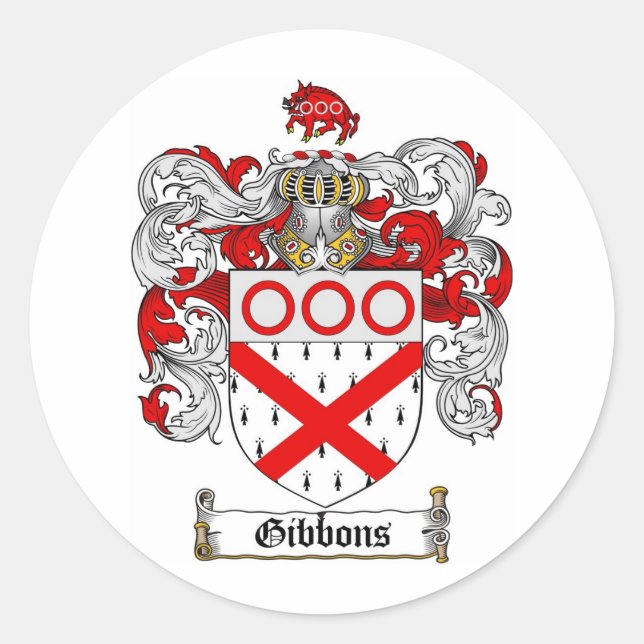 GIBBONS FAMILY CREST -  GIBBONS COAT OF ARMS CLASSIC ROUND STICKER (Front)