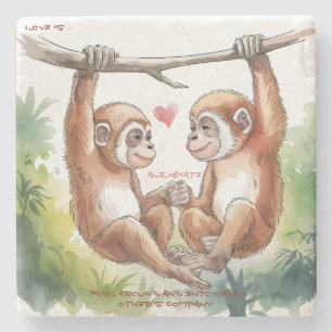 Gibbons in Love Stone Coaster