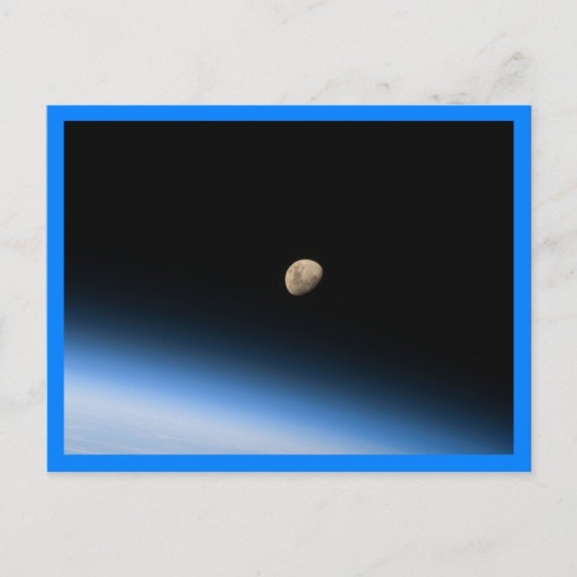 Gibbous Moon from Orbit Blue Border Postcard (Front)