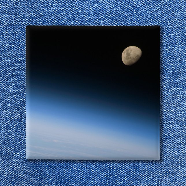 Gibbous Moon from Orbit Space Photo 2 Inch Square Button (Gibbous Moon from Orbit Button)