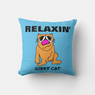 Gibby Cat sitting funny throw pillows, RELAXING Throw Pillow