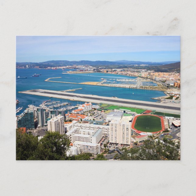Gibraltar City and Airport Runway Postcard (Front)