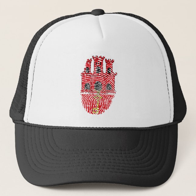 Gibraltar Flag Fingerprint Country Pride Trucker Hat (Front)