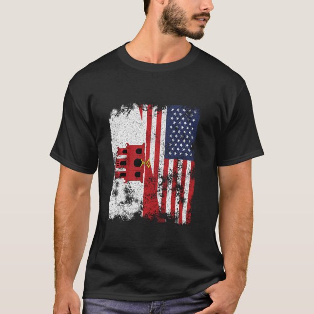 Gibraltar USA Flag Distressed - Half American T-Shirt (Front)