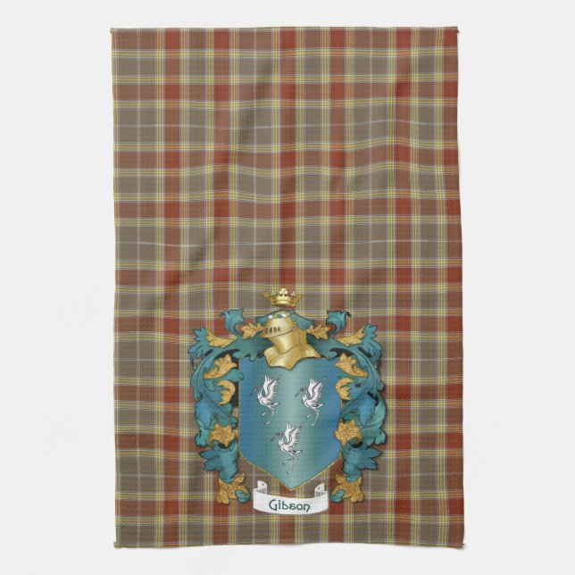 Gibson Coat of Arms and Tartan Kitchen Towel (Vertical)
