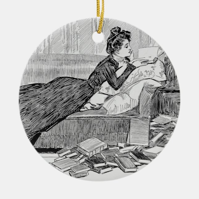 Gibson Girl Reading Ceramic Ornament (Front)