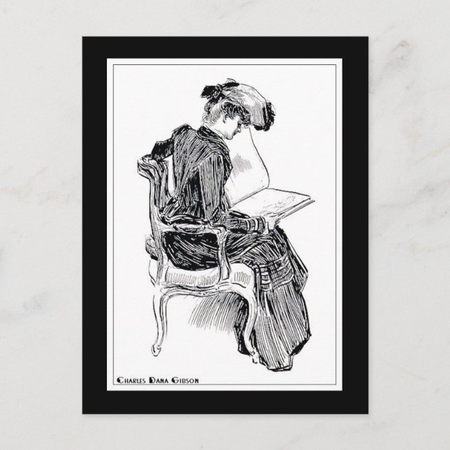 Gibson Girl Reading Postcard (Front)
