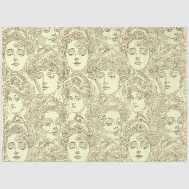Gibson girl victorian pattern sepia gold tissue paper (Front)