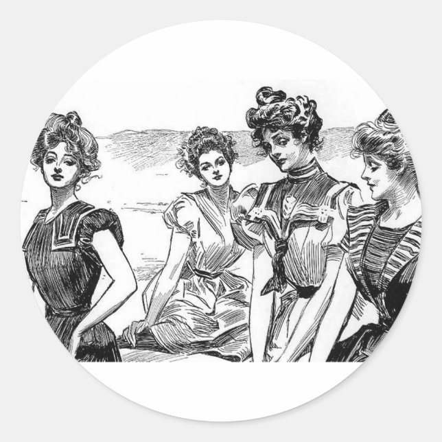 Gibson Girls at the Beach Classic Round Sticker (Front)