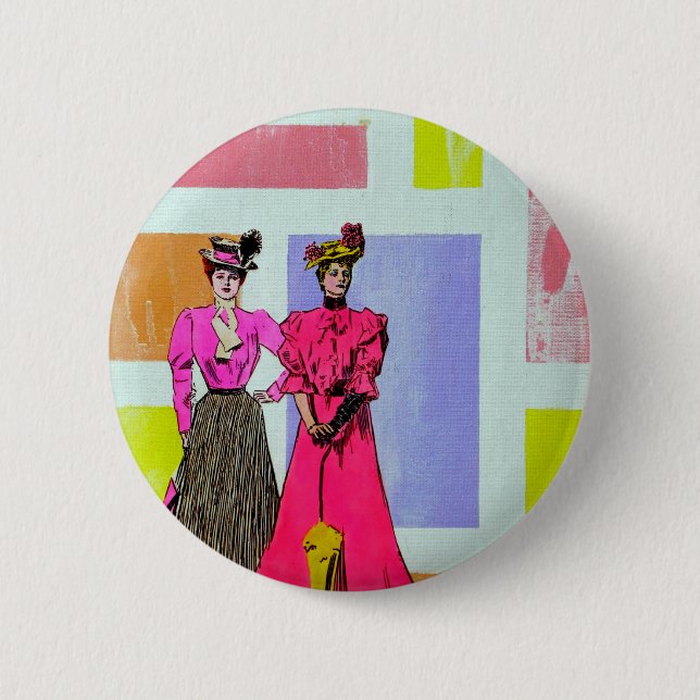 Gibson Girls in a Mondrian Pattern 2 Inch Round Button (Front)