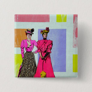 Gibson Girls in a Mondrian Pattern 2 Inch Square Button