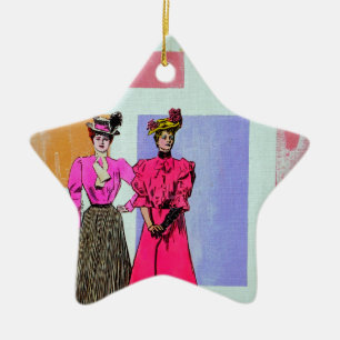 Gibson Girls in a Mondrian Pattern Ceramic Ornament