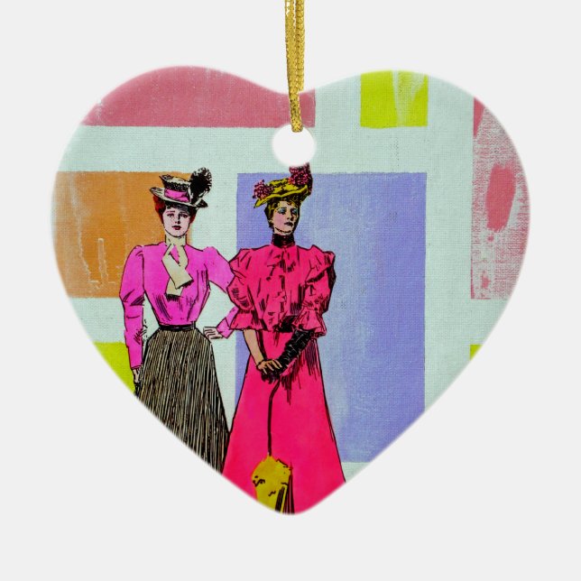 Gibson Girls in a Mondrian Pattern Ceramic Ornament (Front)