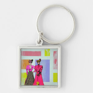Gibson Girls in a Mondrian Pattern Keychain