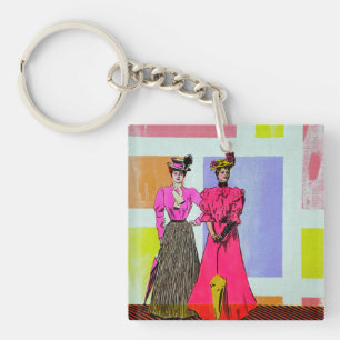 Gibson Girls in a Mondrian Pattern Keychain