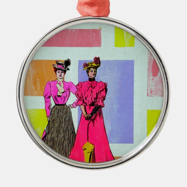 Gibson Girls in a Mondrian Pattern Metal Ornament (Front)
