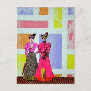 Gibson Girls in a Mondrian Pattern Postcard