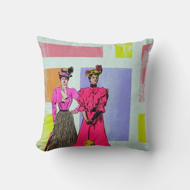 Gibson Girls in a Mondrian Pattern Throw Pillow (Front)