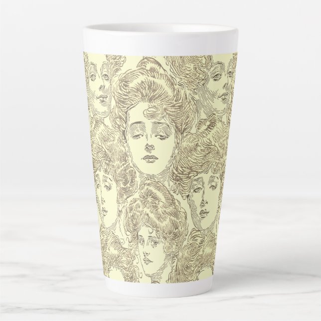 Gibson girls victorian illustration gold cream latte mug (Front)